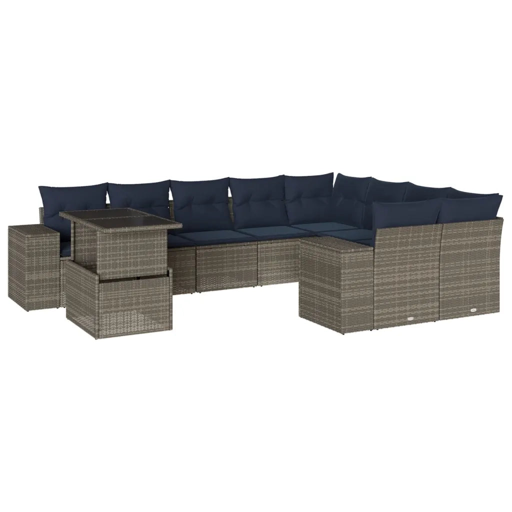 Set Divani da Giardino 10 pz con Cuscini Grigio in Polyrattan 3269401