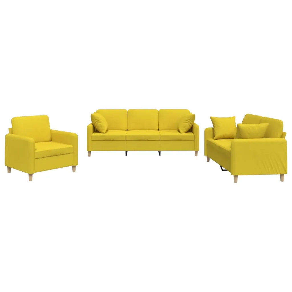 Set di Divani 3 pz con Cuscini Giallo Chiaro in Tessuto 3202075