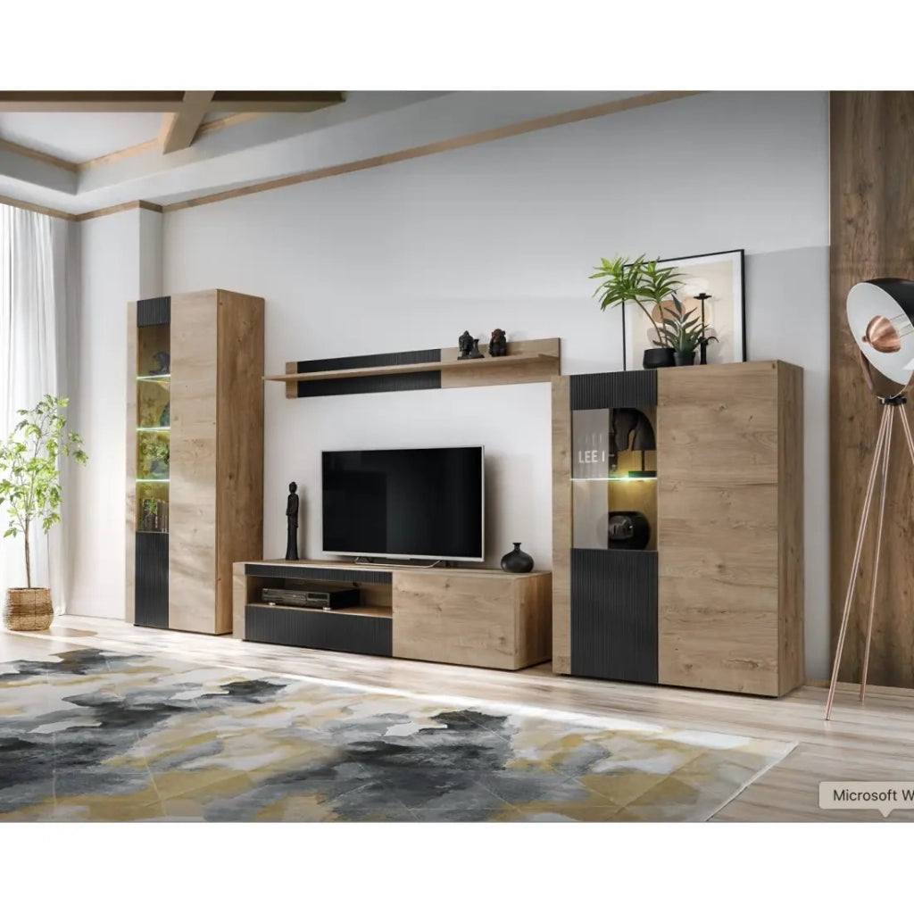 Buffet alto DOUM – Rovere chiaro e nero – L90 x H132 x P40 cm