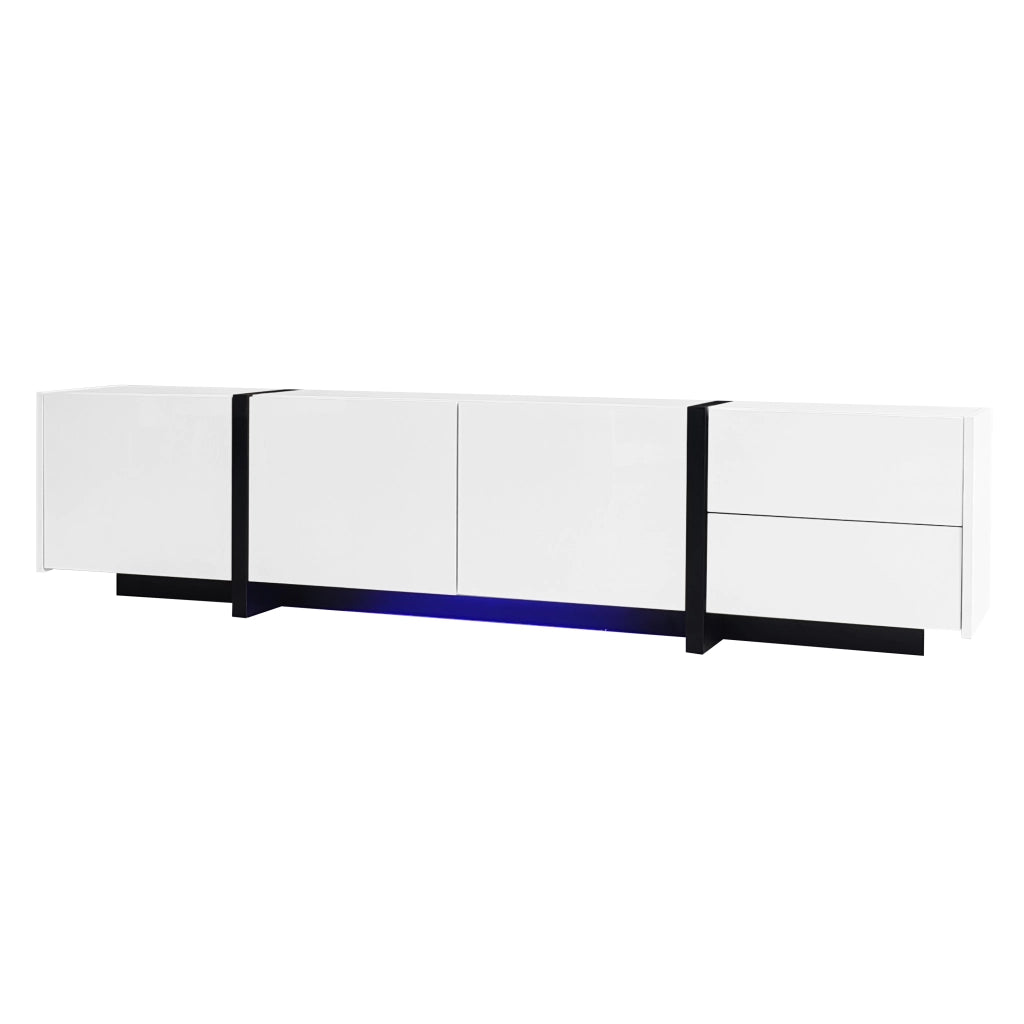 Mobile TV Lowboard ¨C MINIMAL ¨C Bianco Lucido, Nero, con Ante e Cassetti
