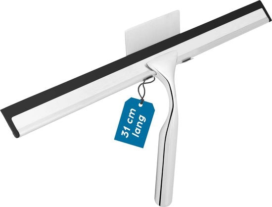Douchewisser di alluminio inox - 31 cm largo - con gancio autoadesivo e lama di riserva