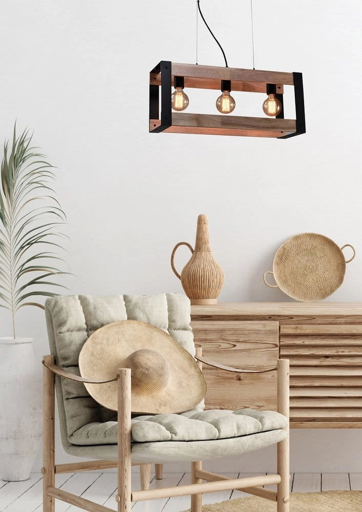 Lampadario Candellux Varna 3xE27 legno nero 60cm regolabile