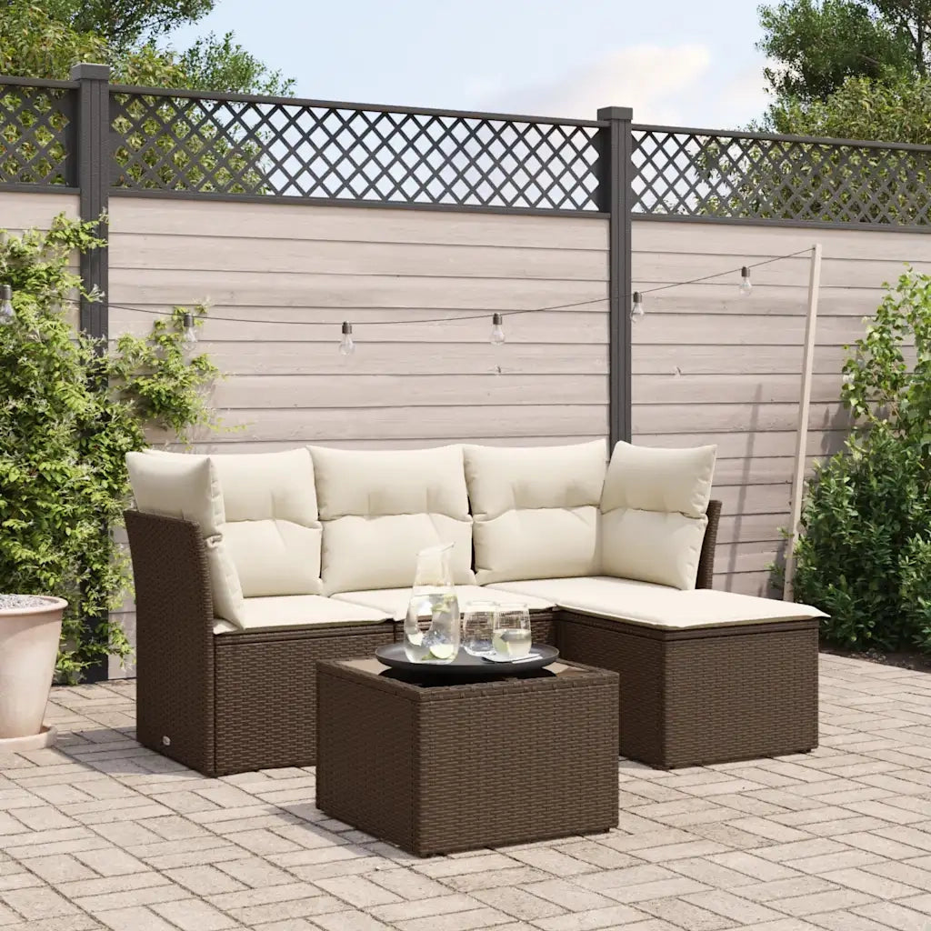 Set Divano da Giardino 5 pz con Cuscini Marrone in Polyrattan 3217553