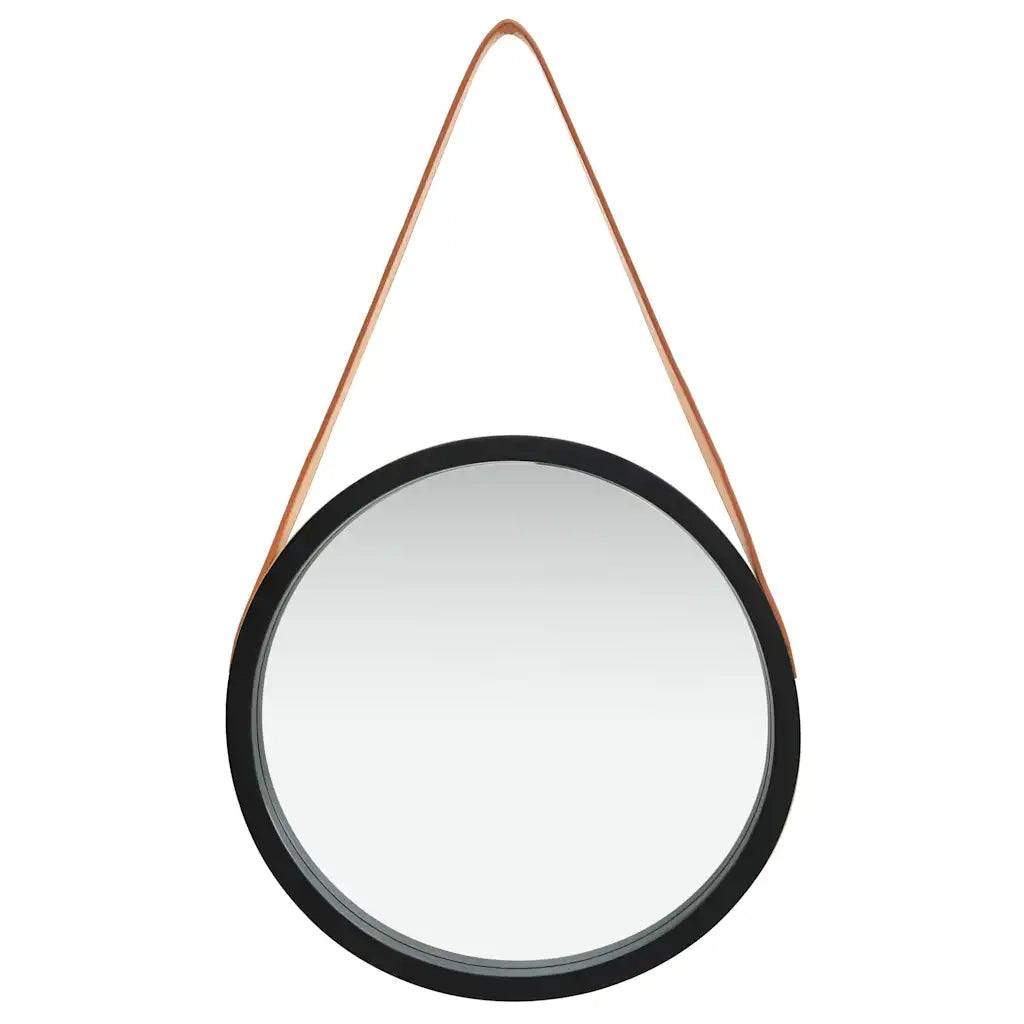 Specchio da Parete con Cinghia-Specchio a Muro-Specchio Decorativo 40 cm Nero