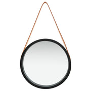 Specchio da Parete con Cinghia-Specchio a Muro-Specchio Decorativo 40 cm Nero