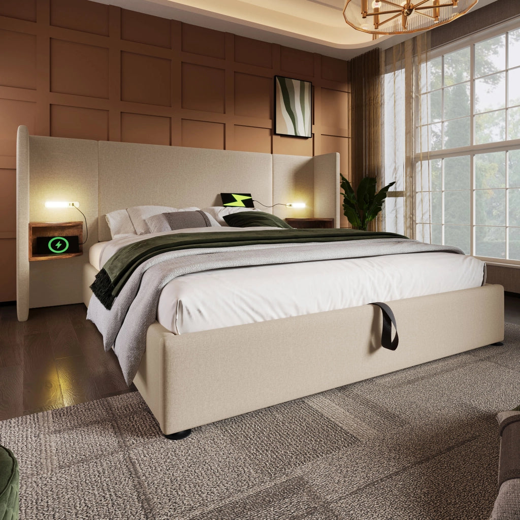 letto imbottito lino beige 160x200 cm