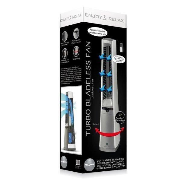 Macom Ventilatore oscillante senza pale, Silenzioso Telecomando incluso Argento