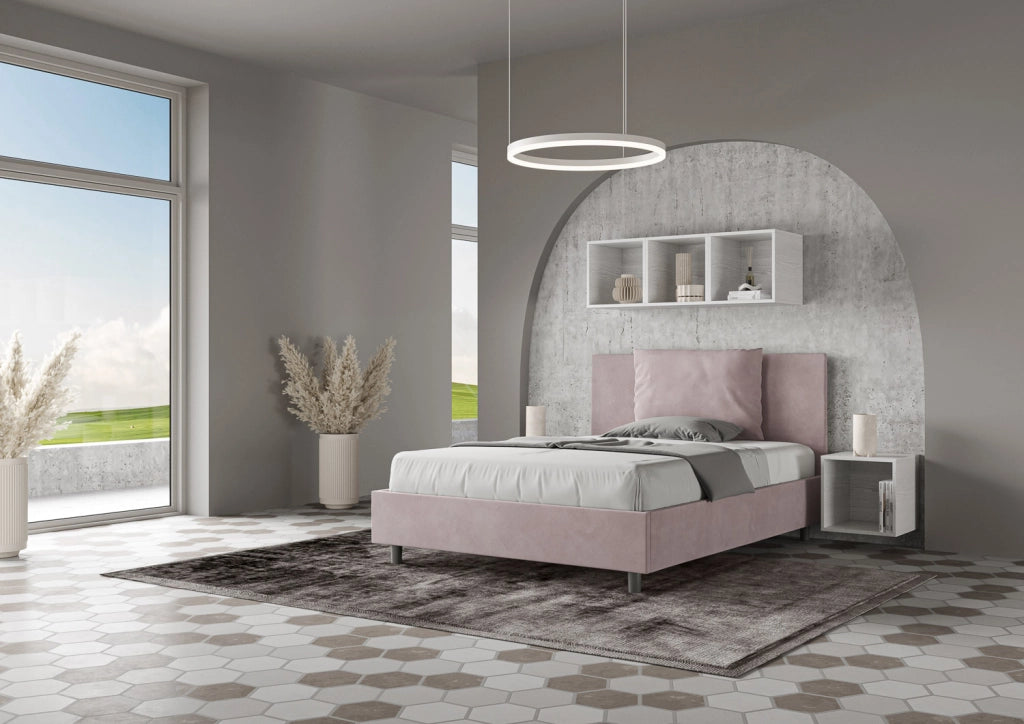 BS COM Letto una piazza e mezza contenitore imbottito 130x210 microfibra glicine
