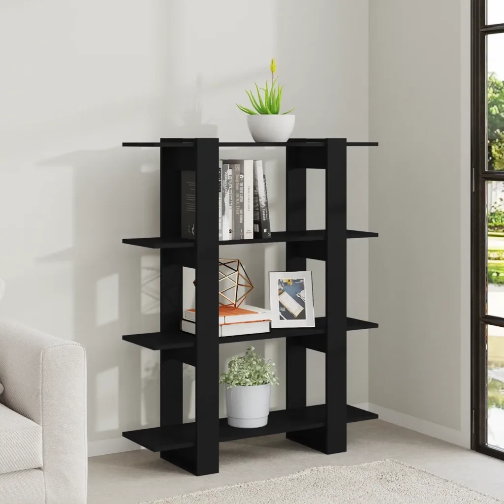 Libreria Divisorio-Scaffale per Libri-Mobile di Stoccaggio Nero 100x30x123,5 cm