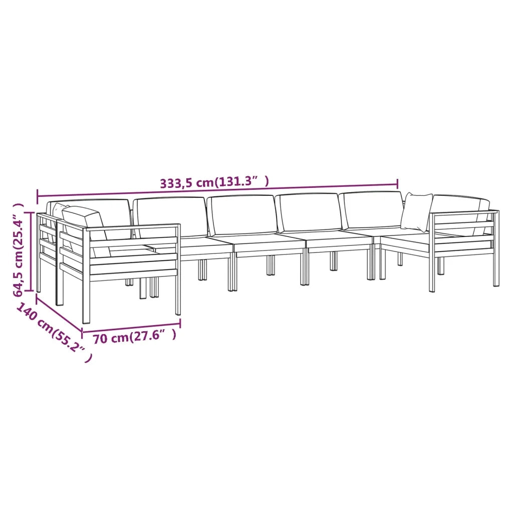 Set Divani da Giardino 7 pz con Cuscini in Alluminio Antracite