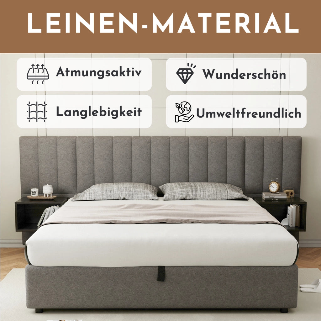 letto imbottito lino grigio nero 180 x 200 cm