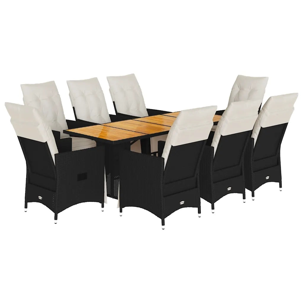 Set da Pranzo da Giardino 9 pz con Cuscini Nero in Polyrattan 3276862