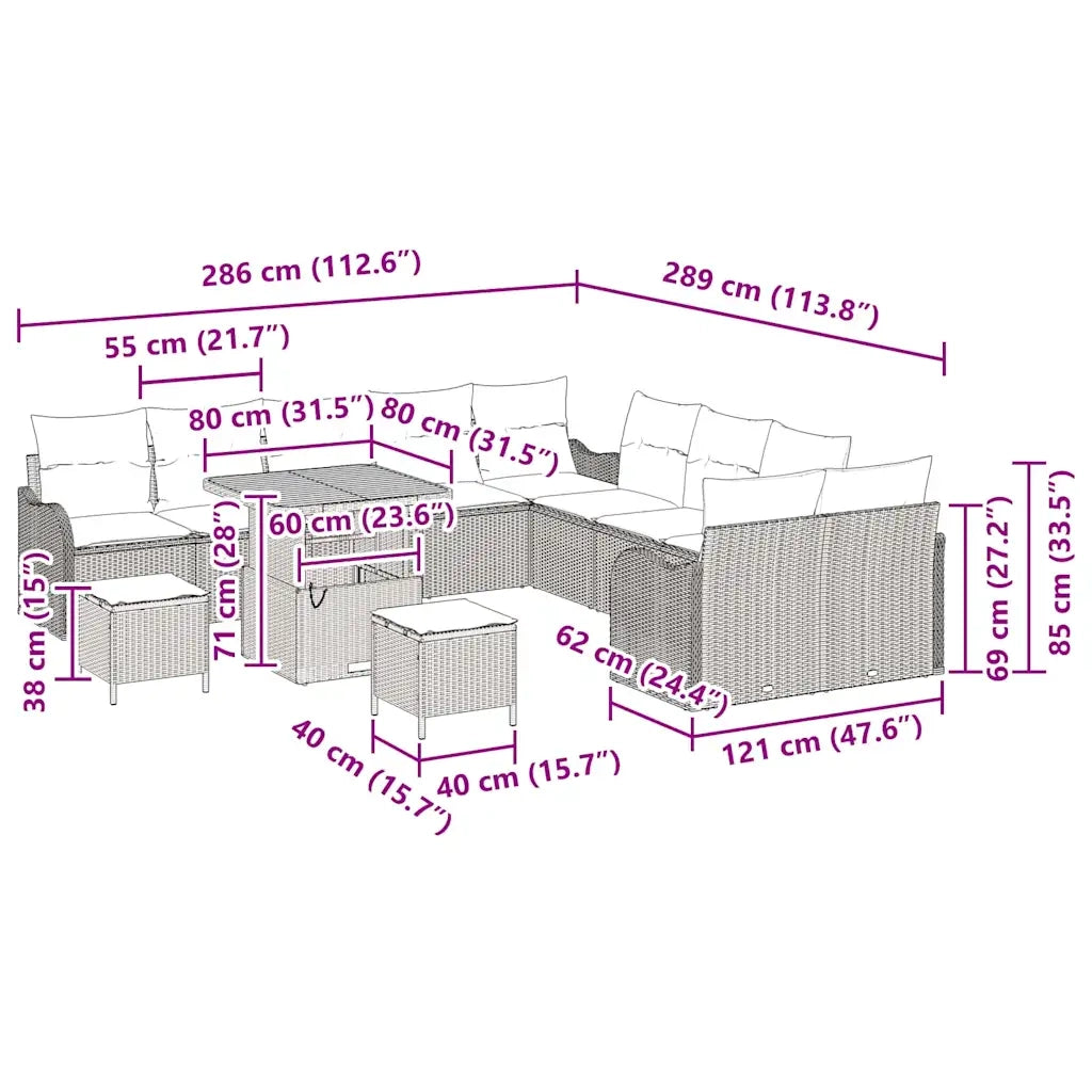 Set Divano da Giardino con cuscino 13 pcs Grigio polyrattan 3362323
