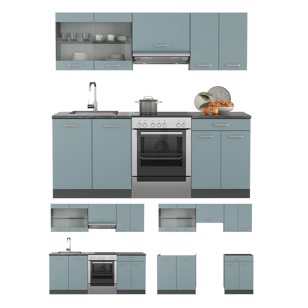 Vicco Cucina componibile Blu-grigio/antracite 200 cm , PL Marmo