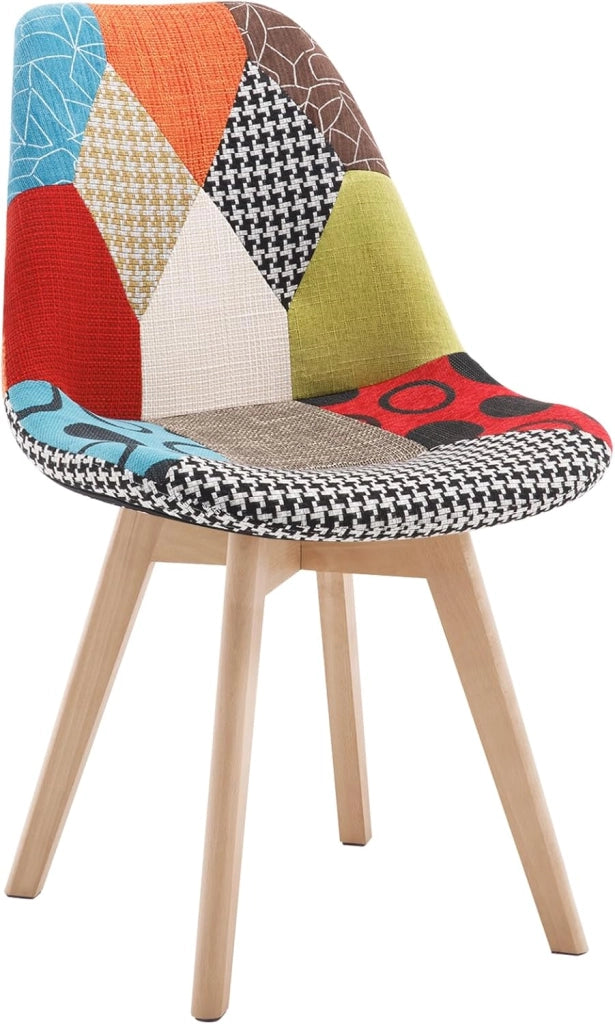 1 X Sedie per Sala da Pranzo Sedia da Scrivania con Schienale Rivestito in Tessuto di Lino Patchwork Gambe Legno Moderno BH29mf-1