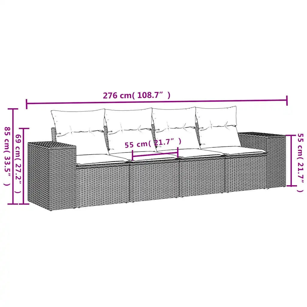 Set Divano da Giardino 4pz con Cuscini Grigio Chiaro Polyrattan 3222281
