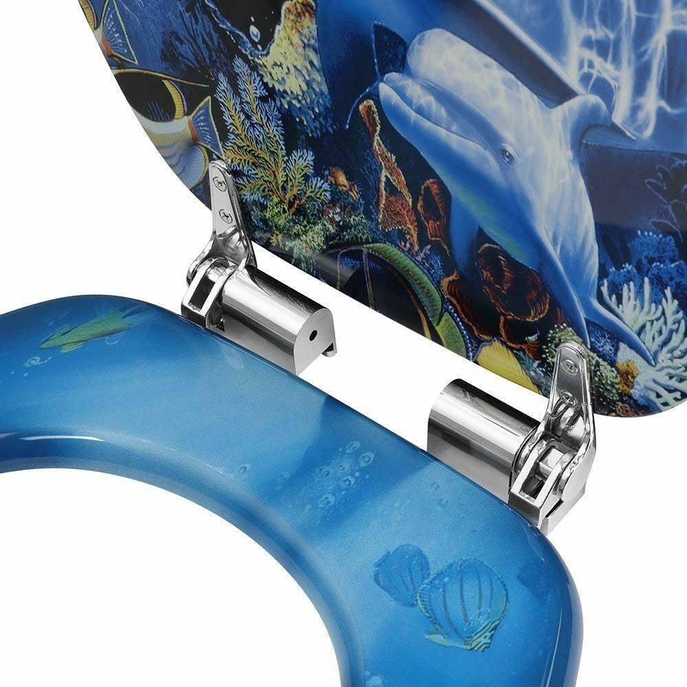 Trade Shop - Copriwater Universale Con Stampa Delfini Oceano Copri Tavoletta Wc Bagno Legno -        3,5