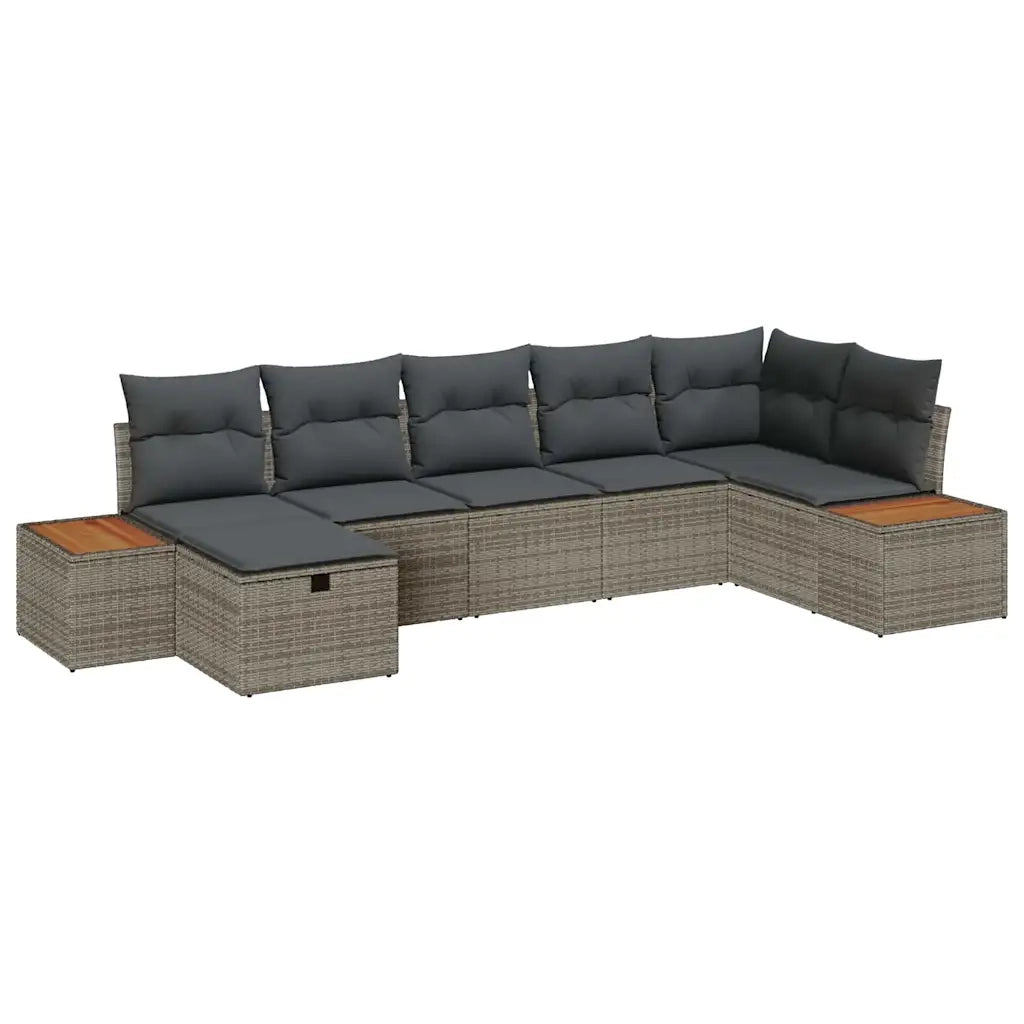 Set Divano da Giardino con cuscino 7 pcs Grigio Poly Rattan