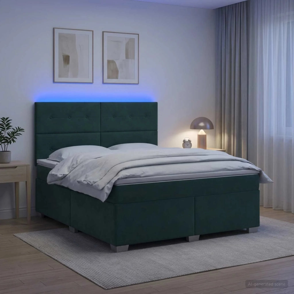 Letto box spring con materasso Verde Scuro 140 x 190 cm Velluto 3455105