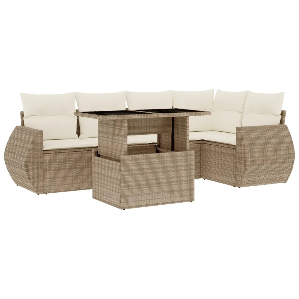 Set Divano da Giardino 6 pz con Cuscini Beige in Polyrattan 3268518