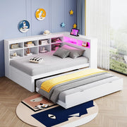 Divano in legno 90x200cm - Xylo - bianco, LED USB, scomparti, spazio