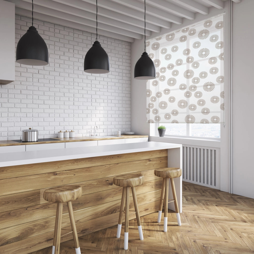 VIEWTEX Tenda a rullo Pasodoble Printed Bianco e Marrone 105 X 250cm - Made in Europe - 5 anni di Garanzia