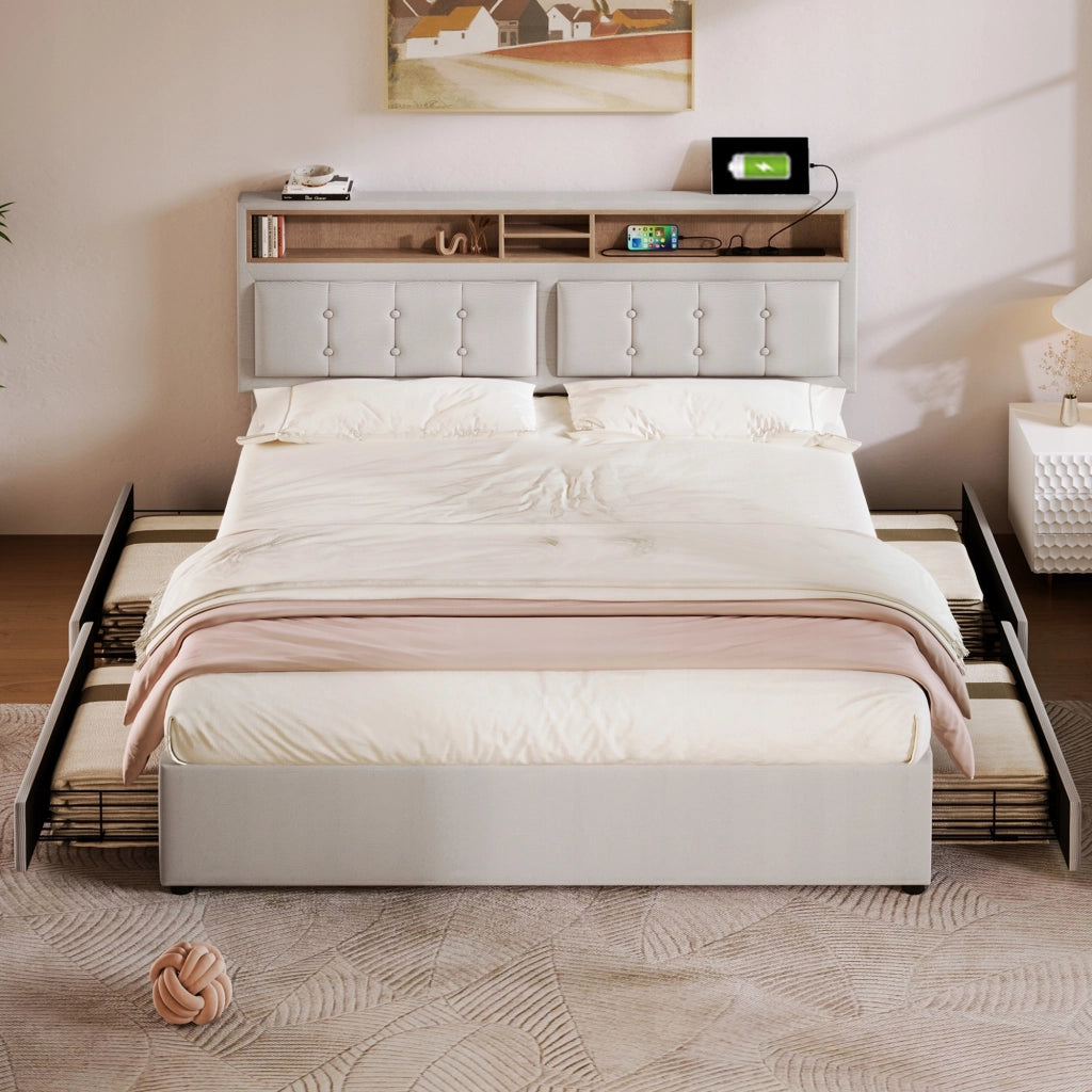 Letto 160x200 - Xylo - USB-C 4 cassetti senza materasso