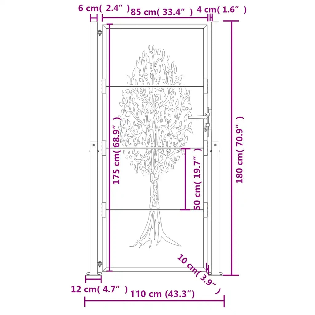 Cancello da giardino antracite 100x175 cm in acciaio con design ad albero CFW6728148