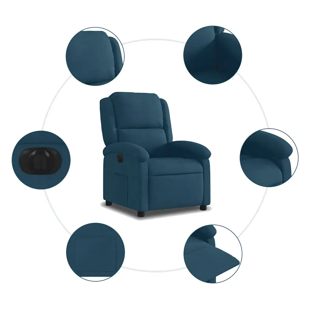 Poltrona | Sedia Relax Reclinabile Elettrica Blu in Velluto