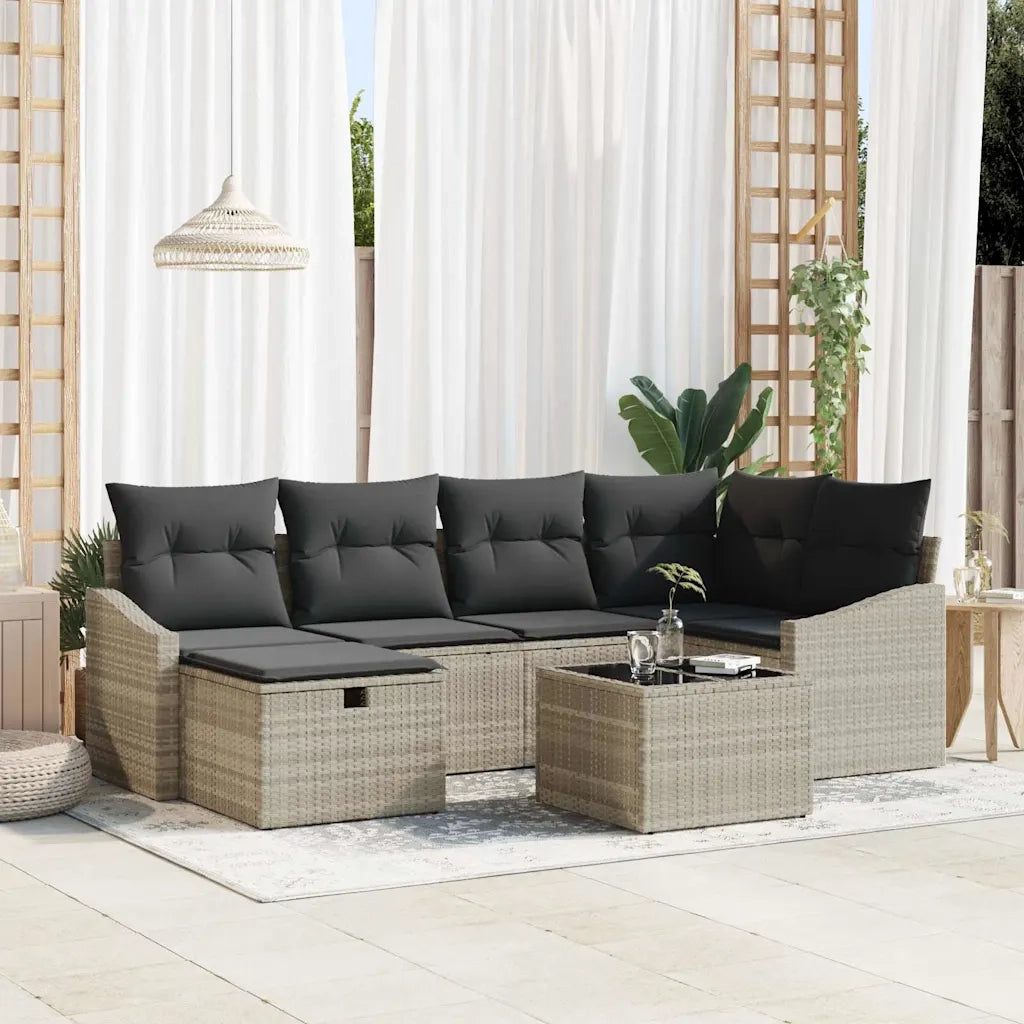 Set di divani 7 pcs Grigio chiaro e grigio polyrattan