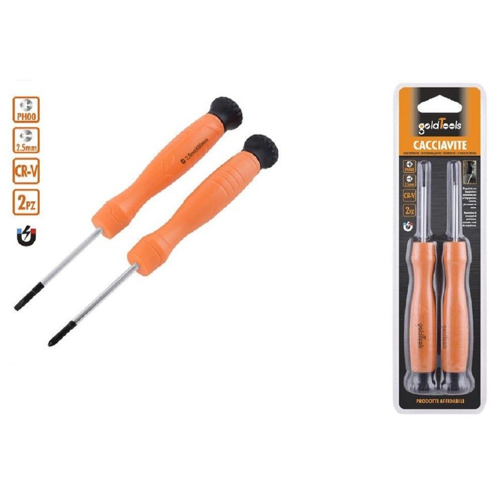 Trade Shop - Set 2 Pezzi Cacciavite Punta Magnetica A Taglio 2.5mm E A Croce Ph00 Cr-v 57022 -