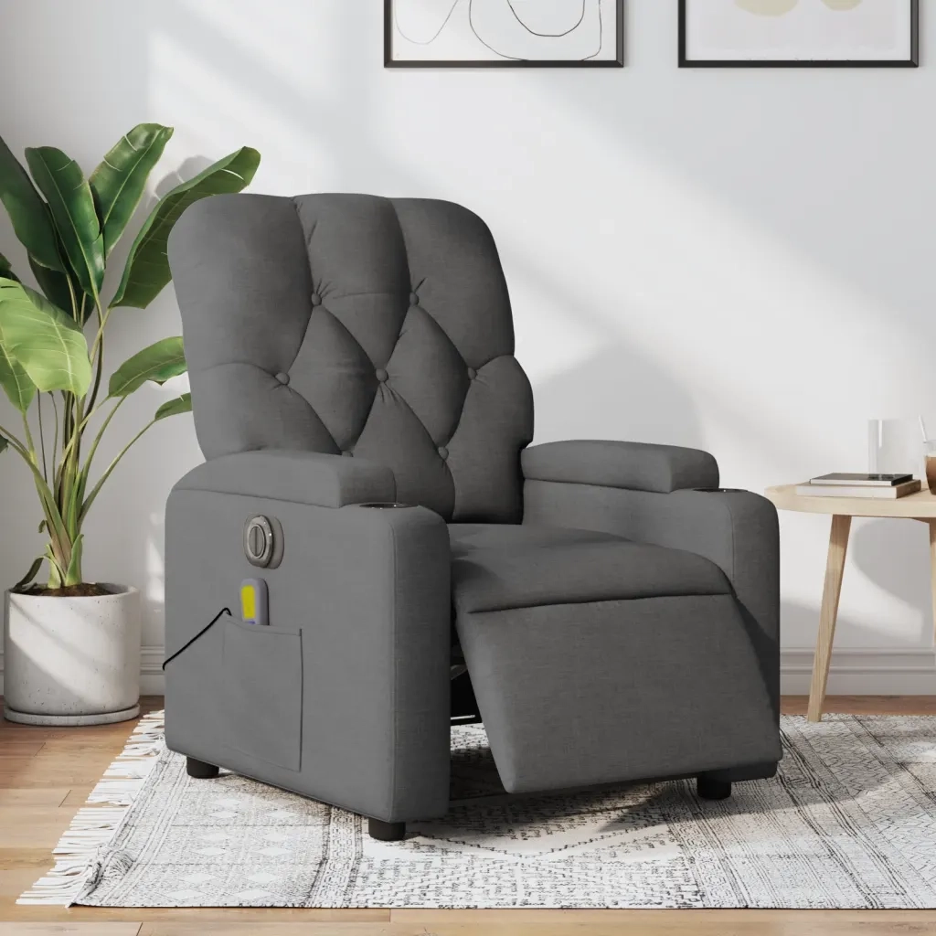 Poltrona | Sedia Relax Reclinabile Massaggio Elettrica Grigio Scuro Tessuto