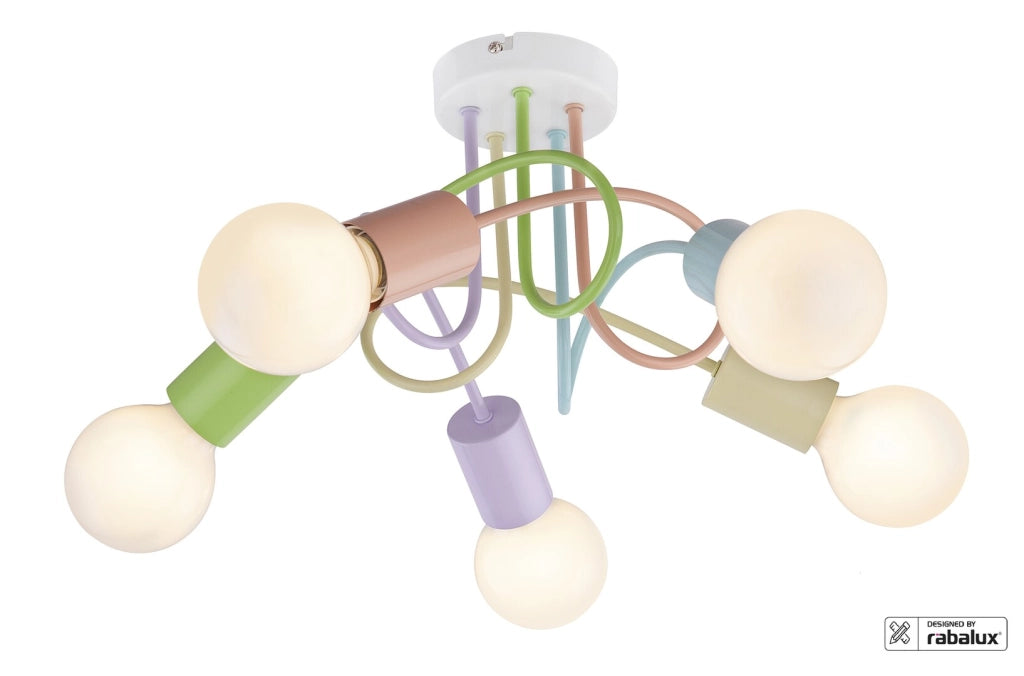 Plafoniera bambini Rabalux Linett metallo multicolore 5xE27