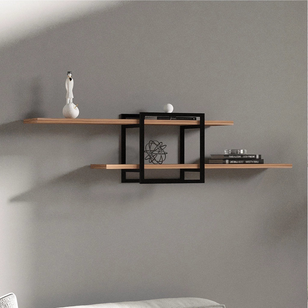 Tuili, Mensola 2 Ripiani, 120x18x30h cm Marrone Rovere