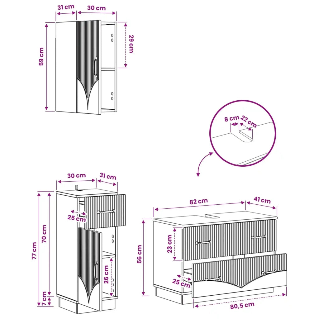 Set di armadietti da bagno in 3 pezzi HOORN Legno antico 3417799