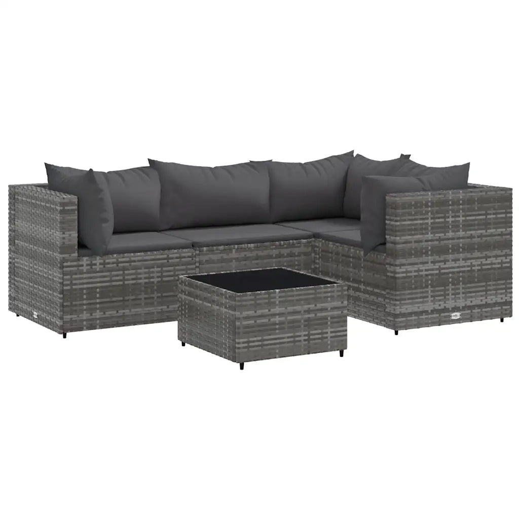 Set Divani da Giardino 5 pz con Cuscini in Polyrattan Grigio
