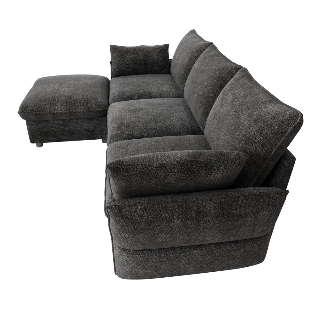 DIVANO ANGOLARE L 222,5x154,5x76,5 cm Chenille Grigio Scuro con pouf e 2 cuscini