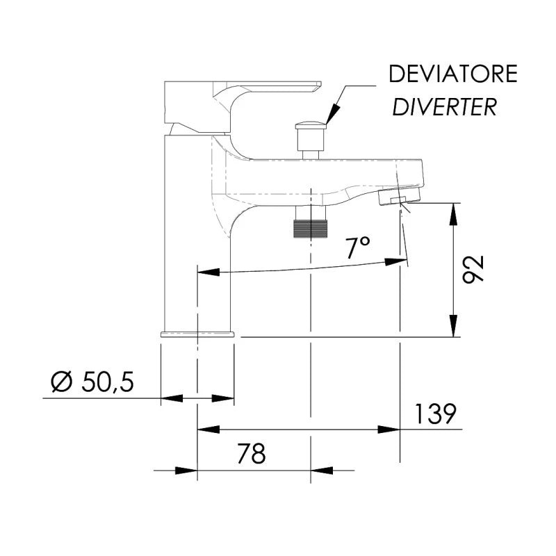 Miscelatore monocomando lavabo/vasca con deviatore integrato, senza kit doccia