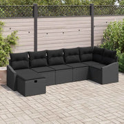 Set di divani con cuscino con archiviazione Nero polyrattan