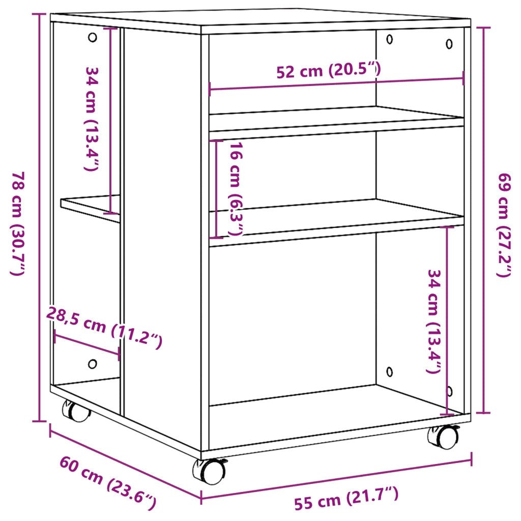 Tavolino con Ruote Grigio Sonoma 55x60x78 cm in Truciolato 853160