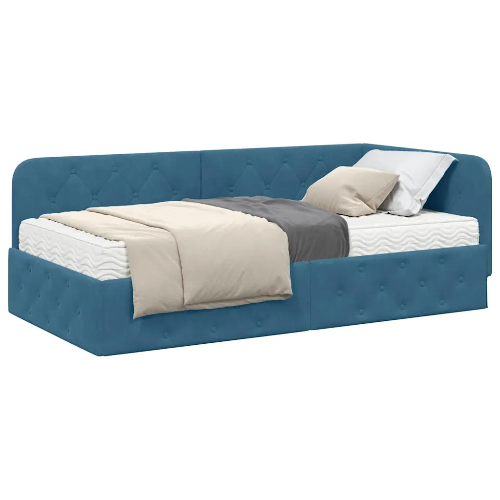 Cornice del letto ad angolo Blu 100 x 200 cm Velluto 3394091