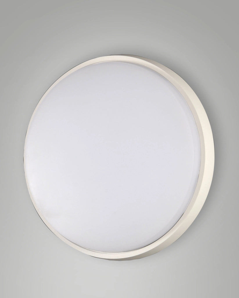 Olly Plafoniera LED a soffitto in metallo e policarbonato, luce calda 3000K, 30W, IP54, design circolare minimalista bianco, codice 3315-65-102