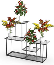 Stendardo metallico nero per interni ed esterni - 4 livelli - supporto per vasi e fiori per terrazza, giardino, soggiorno, balcone, camera da letto