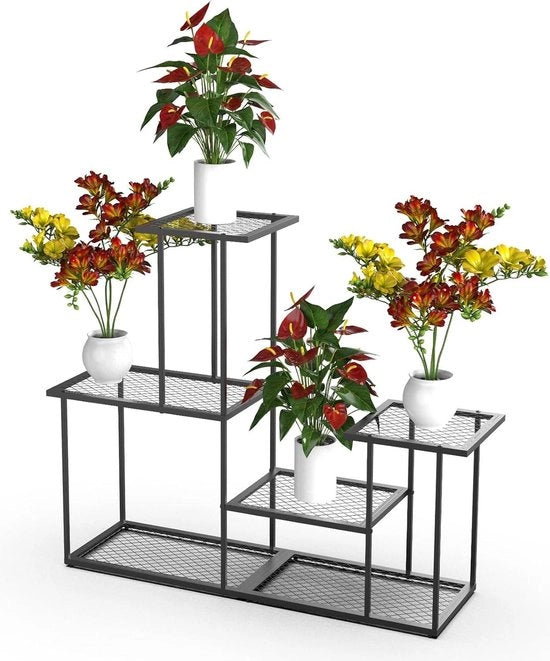 Stendardo metallico nero per interni ed esterni - 4 livelli - supporto per vasi e fiori per terrazza, giardino, soggiorno, balcone, camera da letto