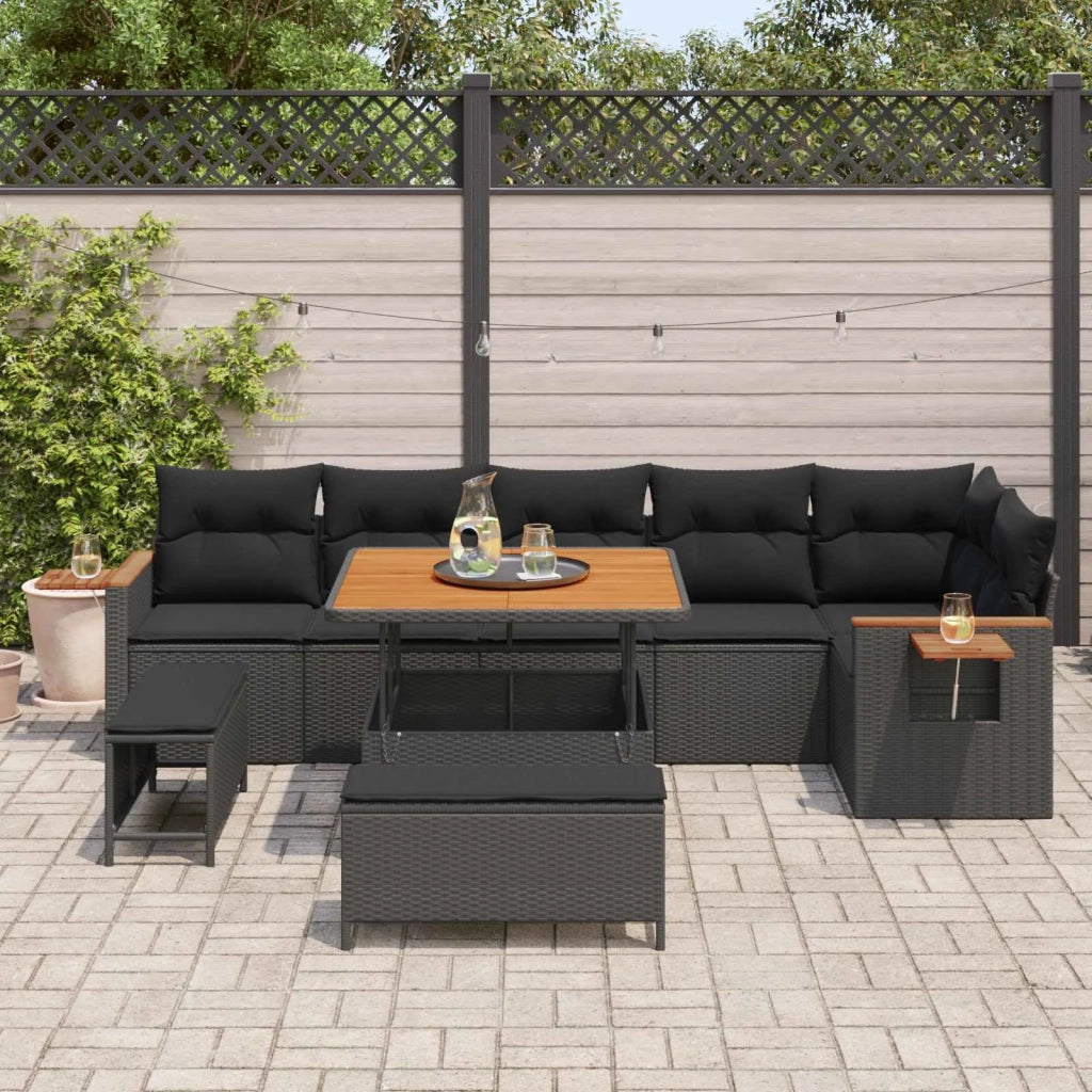 Set Divano da Giardino con cuscino 11 pcs Nero polyrattan 3365134
