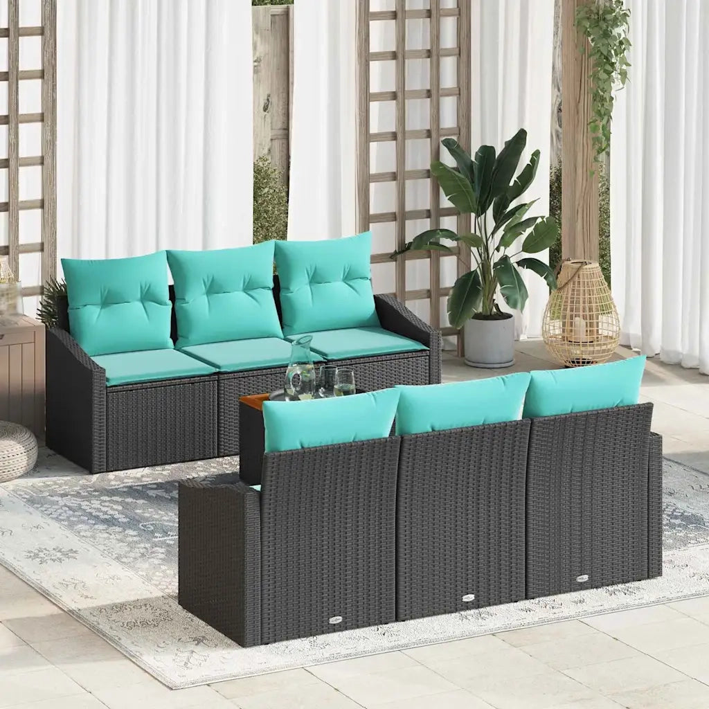 Set Divano da Giardino con cuscino 7 pcs Nero polyrattan 3347781