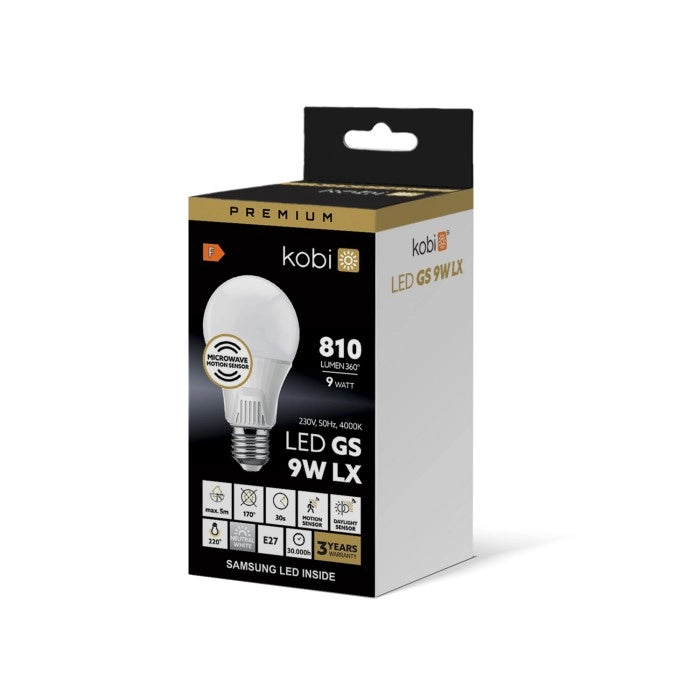 Bulbo LED E27 9W 4000K 810lm sensore movimento Kobi