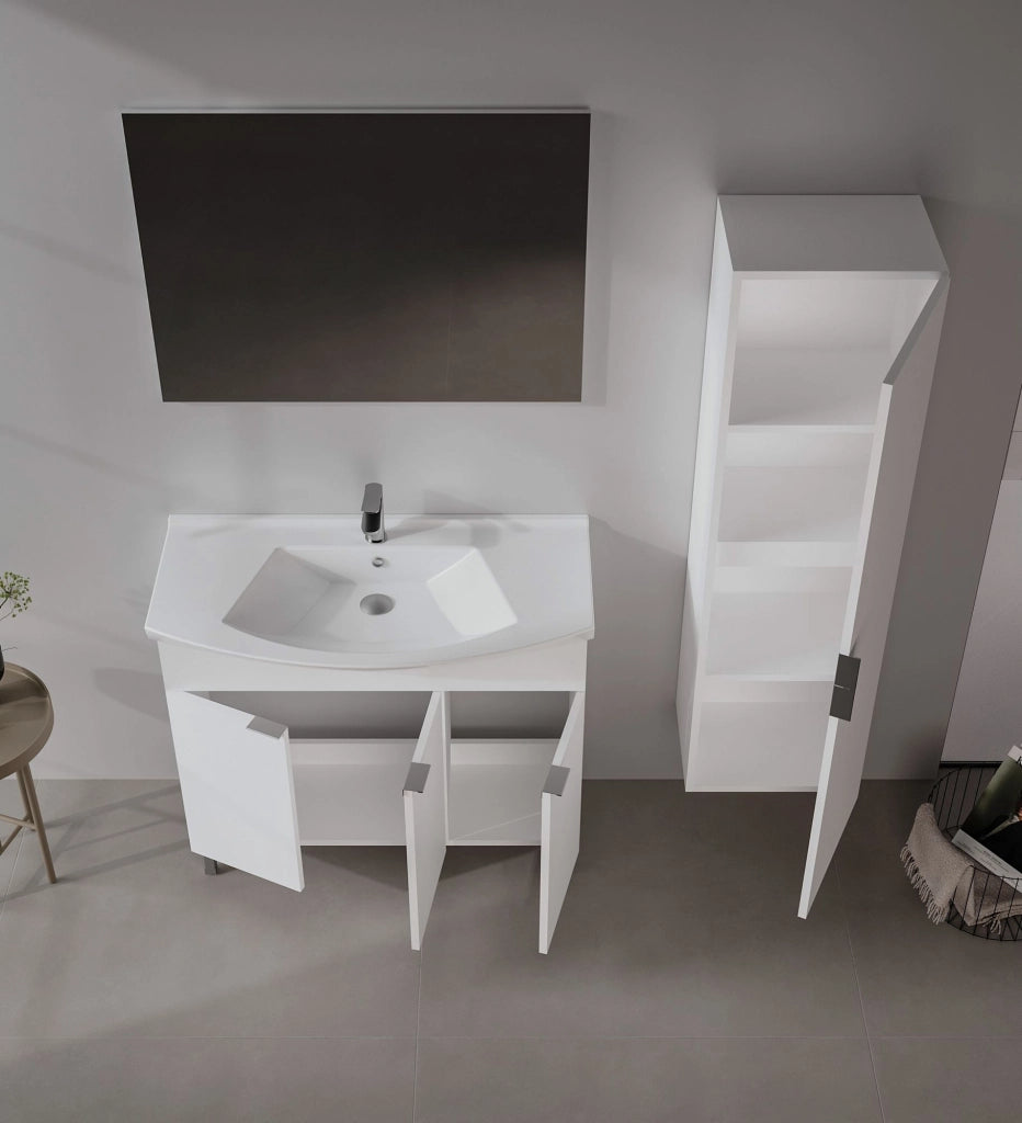 Set mobile lavabo con specchio (2 pezzi) "Purus 100" - 100 x 50 x 58 cm - Bianco