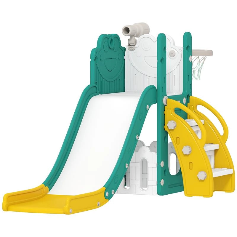 SET SCIVOLO PER BAMBINI 5 IN 1 CON CANESTRO, SCALETTA E TELESCOPIO GIOCATTOLO, ETÀ 1-3 ANNI, GIALLO