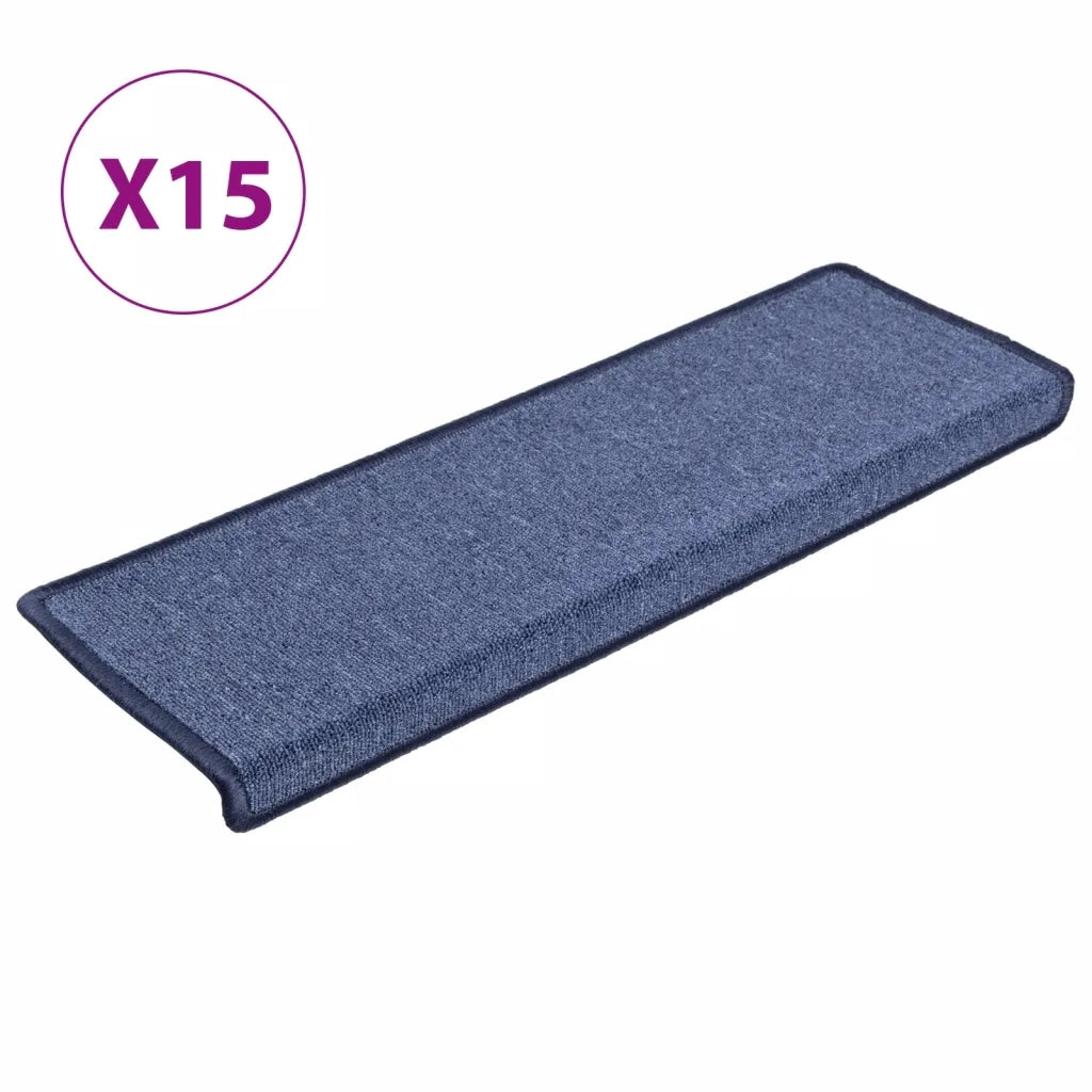 Tappetini per scale 15 pz 65x21x4 cm blu bordo rettangolare 134574